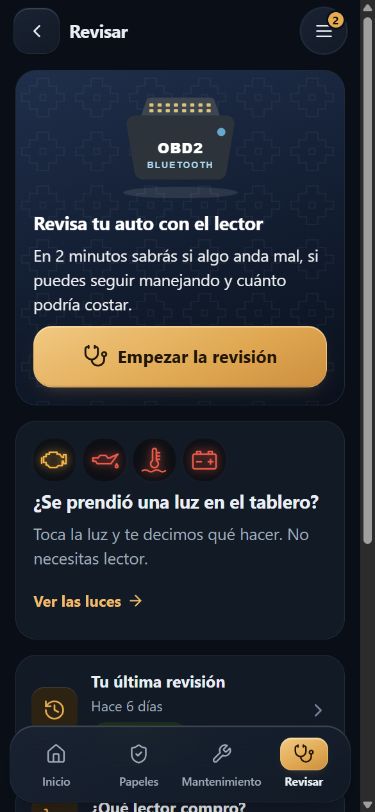 Opciones para consultar luces del tablero y revisar con un lector